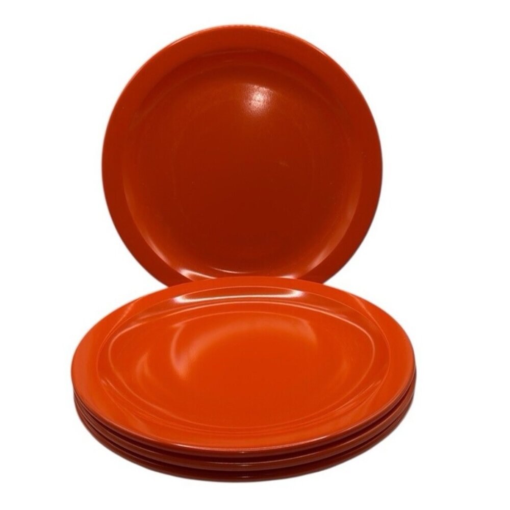 Texas Ware Melamine Orange 10" Dininer Plates 4 Melmac Vintage Dallas USA